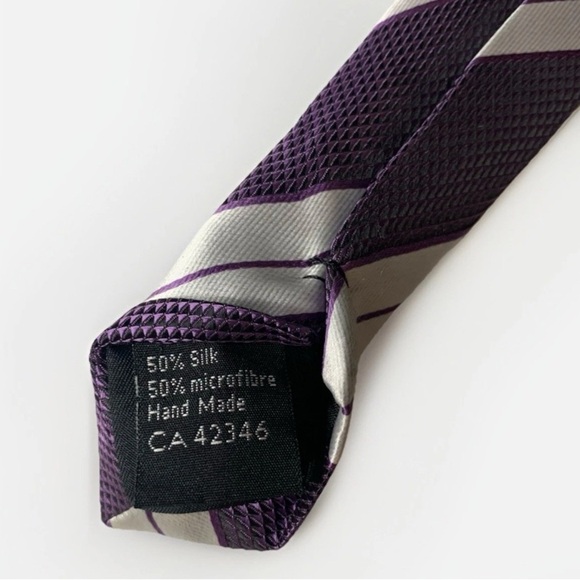 Zen For Men Rich Purple Striped Silk Blend Handmade Tie Summer Wedding Preppy - Picture 3 of 6